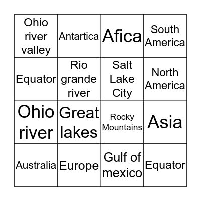 Geography Bingo Card