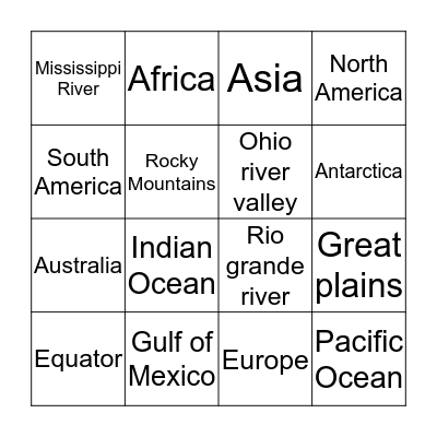 Geography bingo Card