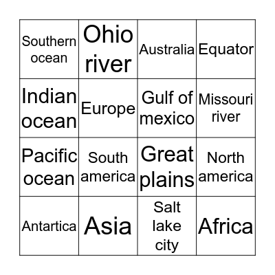 Geopraphy Bingo Card