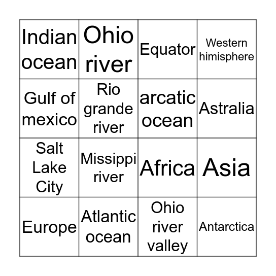 Geography bingo  Bingo Card