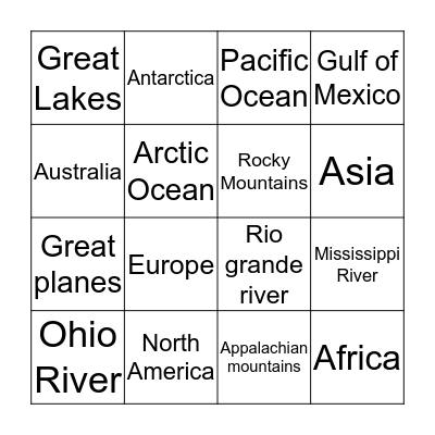 Geography bingo Card