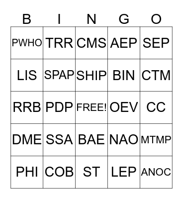 Acronym Bingo Card
