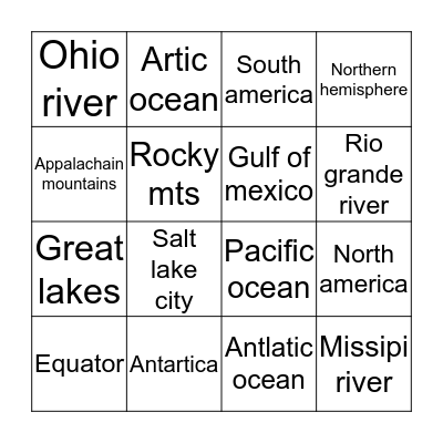 Geography bingo Card