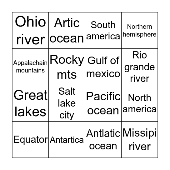 Geography bingo Card