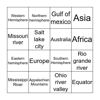 Geography Bingo Card