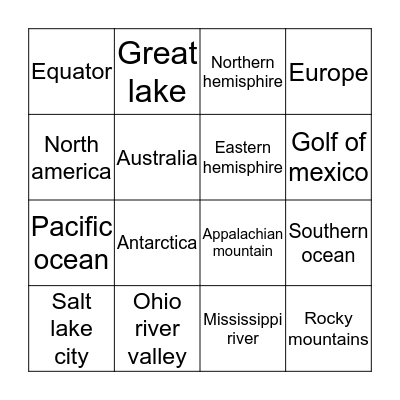 Geography bingo Card