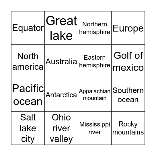Geography bingo Card
