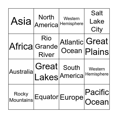 Geography Bingo Card