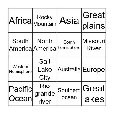 Geography bingo Card
