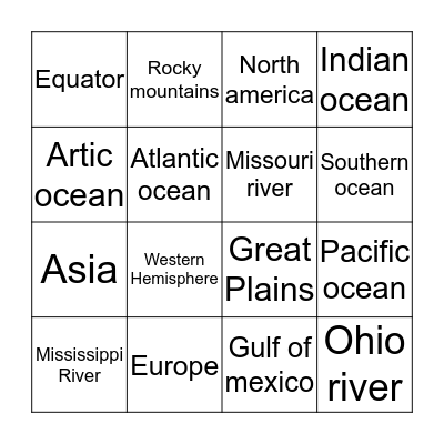 Geography bingo Card