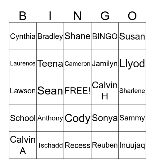 Untitled Bingo Card