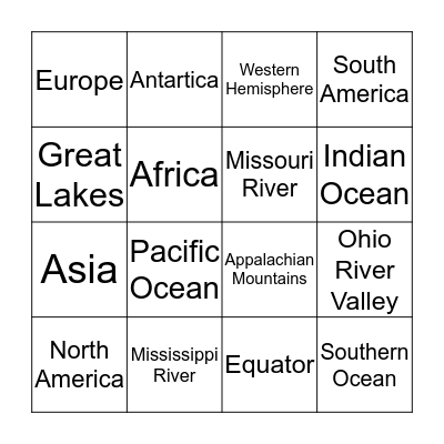 Geography Bingo Card