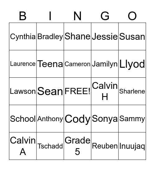 GRADE 5 Bingo Card