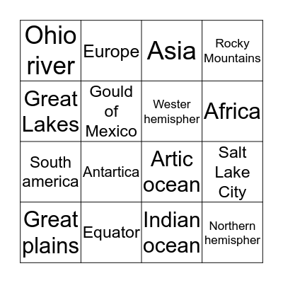 Geography bingo Card