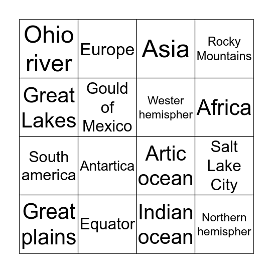 Geography bingo Card