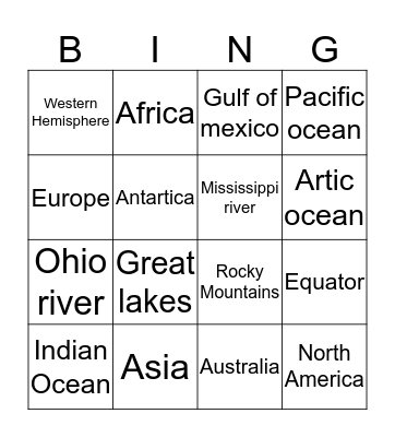 Geography bingo Card