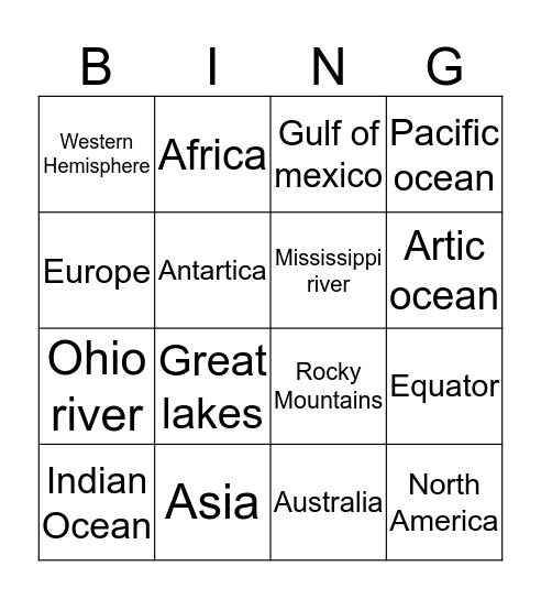 Geography bingo Card