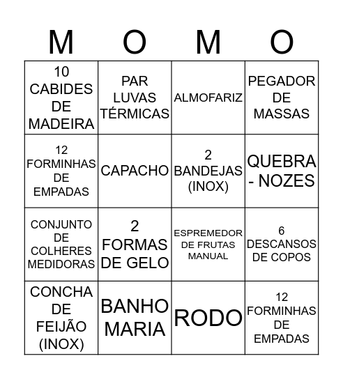 chá de panela dos momos Bingo Card