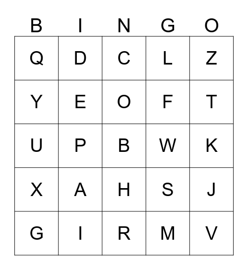 Alphabet Bingo Card