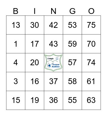 COLEGIO PENSAR ANDINO Bingo Card