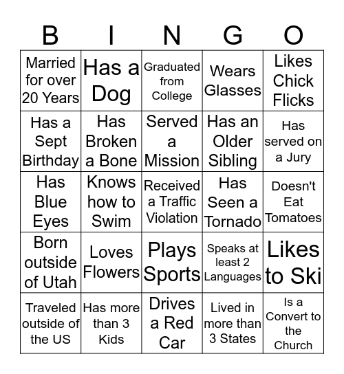 Get to Know You!!! Bingo Card