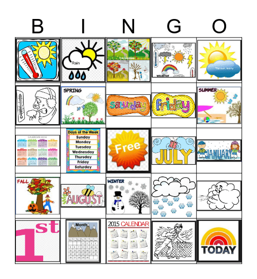 PE ~ Weather & Calendar Bingo Card