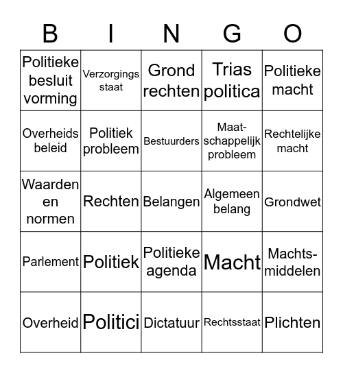 Bingo over politiek 1 Bingo Card