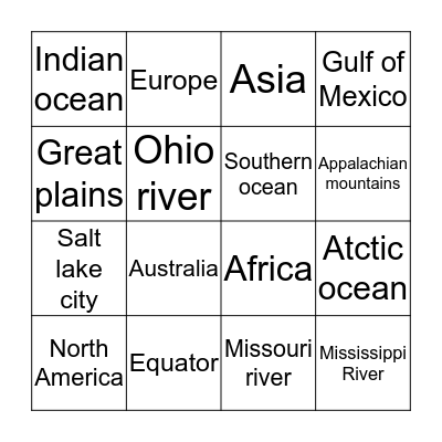 Geography Bingo Card