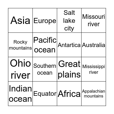 Geography bingo Card