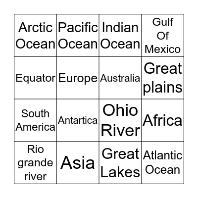 Geography bingo  Bingo Card