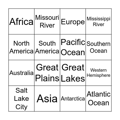 Geography Bingo Card