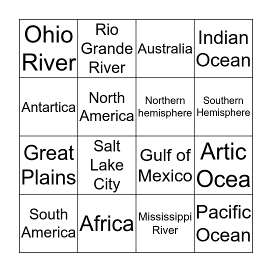 Geography Bingo Card