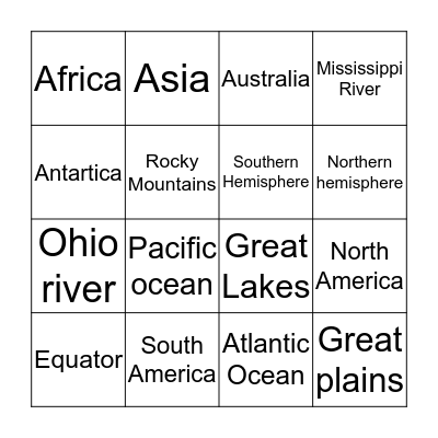 Geography Bingo Card