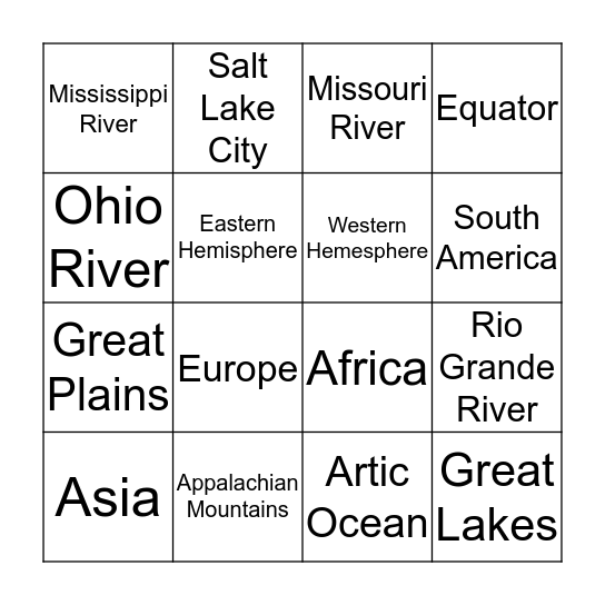 Geography Bingo Card