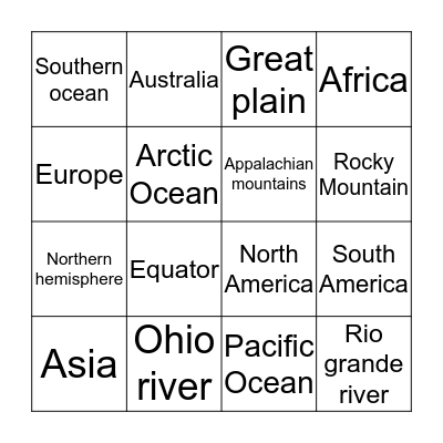 Geography Bingo Card