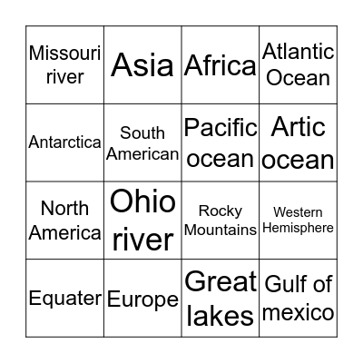 Geography bingo Card