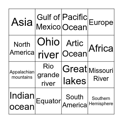 Geography Bingo  Bingo Card