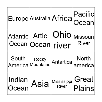 Geography Bingo Card