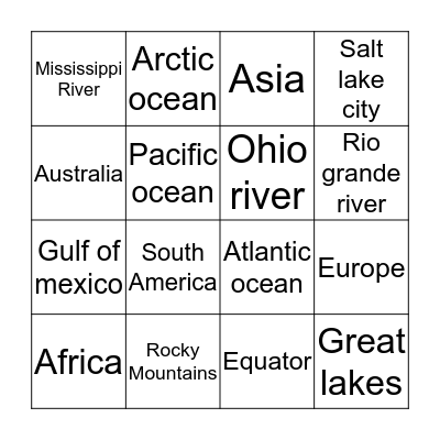 Geography bingo  Bingo Card