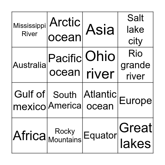Geography bingo  Bingo Card