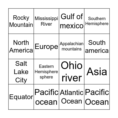 Geography bingo Card