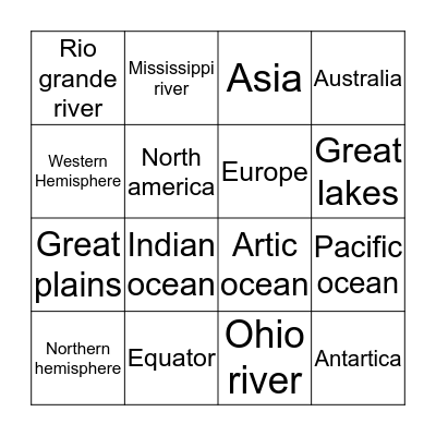 Geography bingo Card