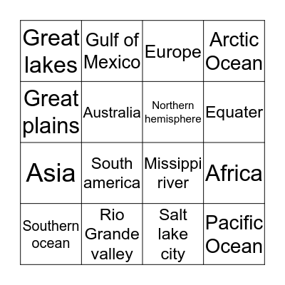 Geography Bingo  Bingo Card