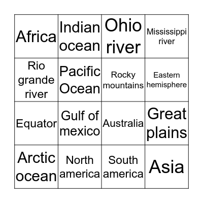 Geography bingo Card