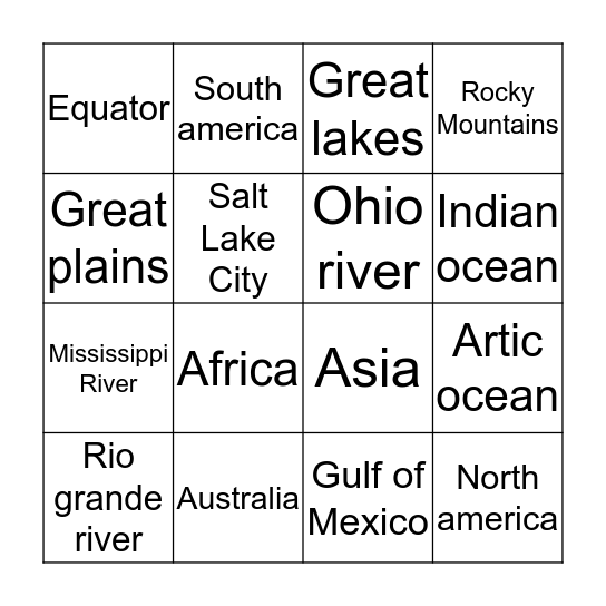 Geography Bingo Card