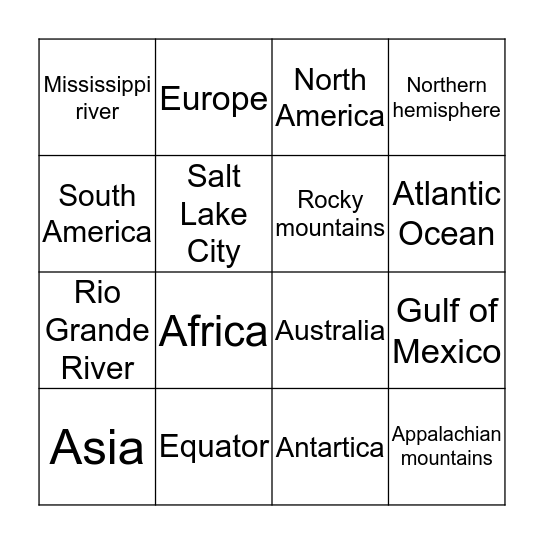 Geography Bingo Card