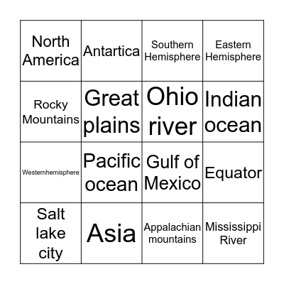 Geography bingo Card
