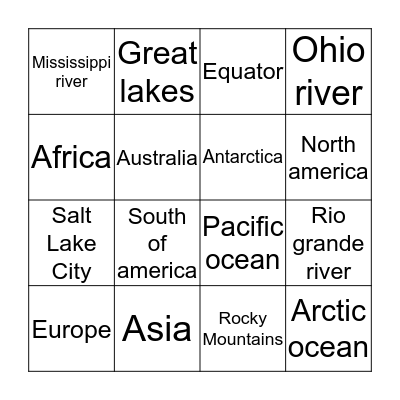 Geography bingo Card