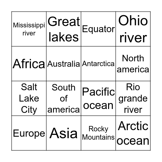 Geography bingo Card