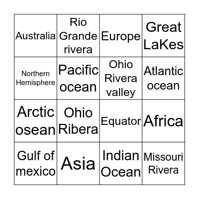 Geography Bingo Card